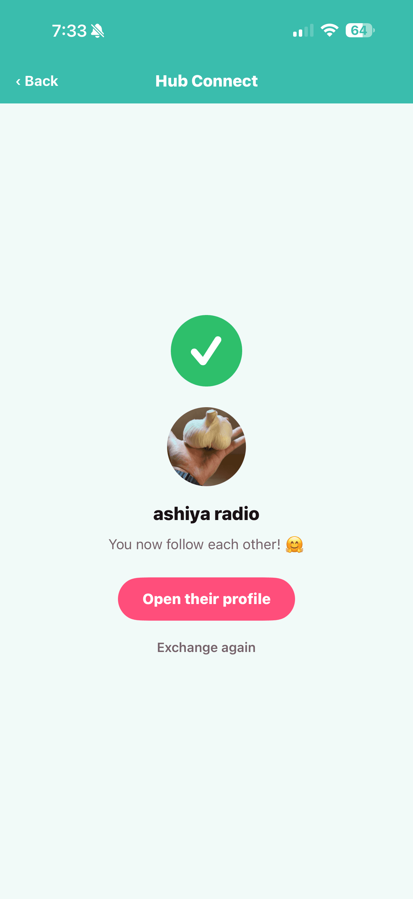 MINAWA Hub Connect — connected, now following each other